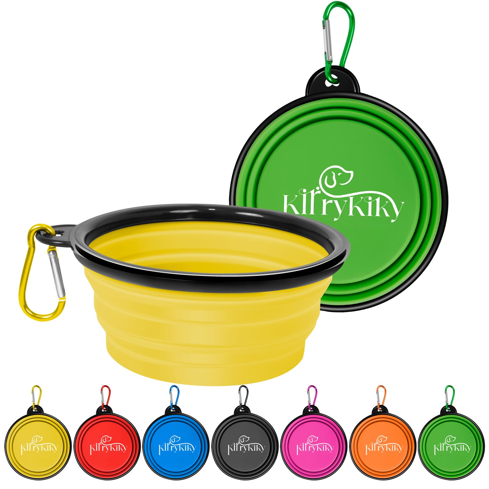 Collapsible Dog Bowls 2 Pack - Portable Food Grade Silicone Travel Bowls with Carabiners