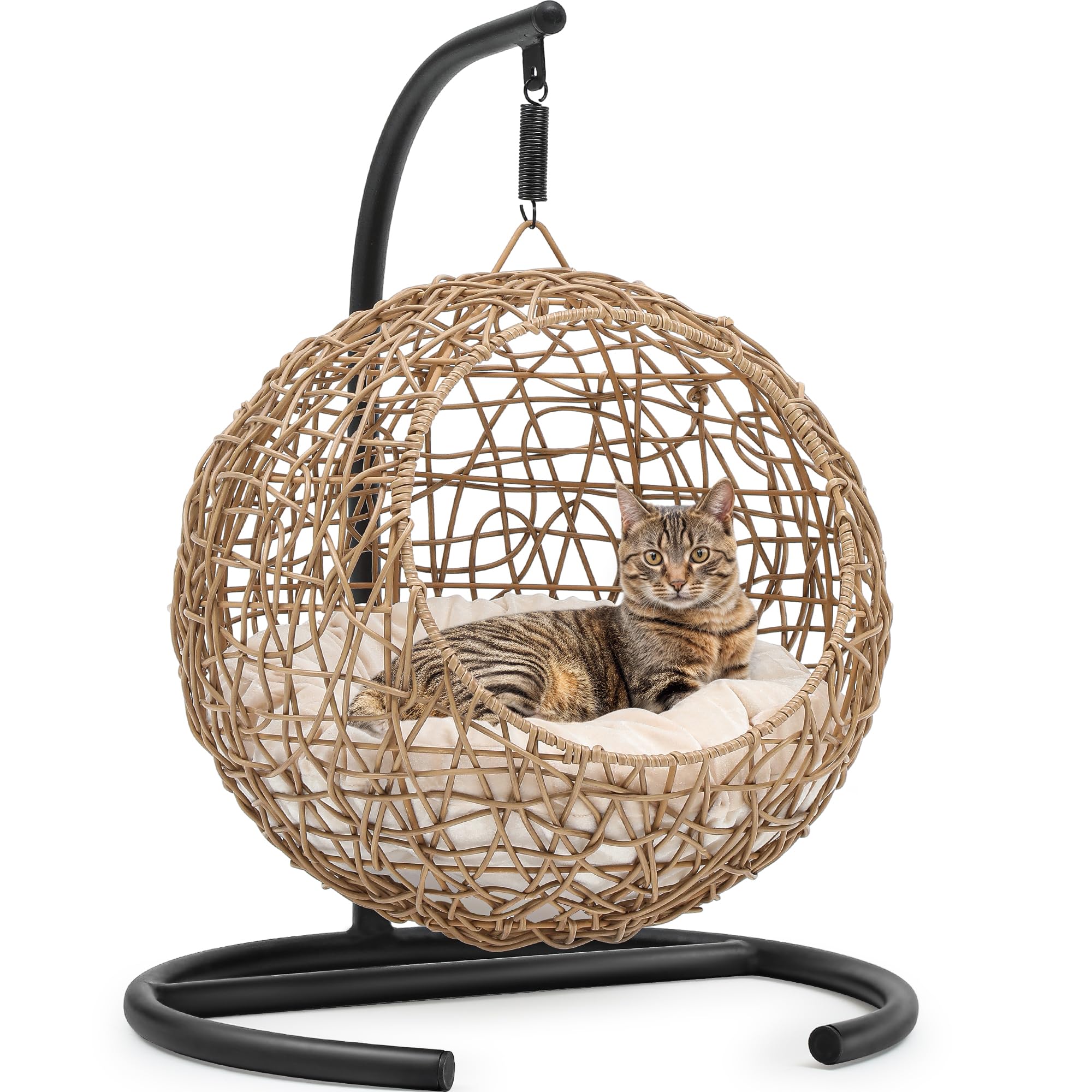 YITAHOME Cat Swing Bed with Stand & Cushion Cat Egg Chair with Rattan Wicker Appearance Indoor Hanging Swinging Cat Bed for Cats Small Dogs and Small Animals Orange