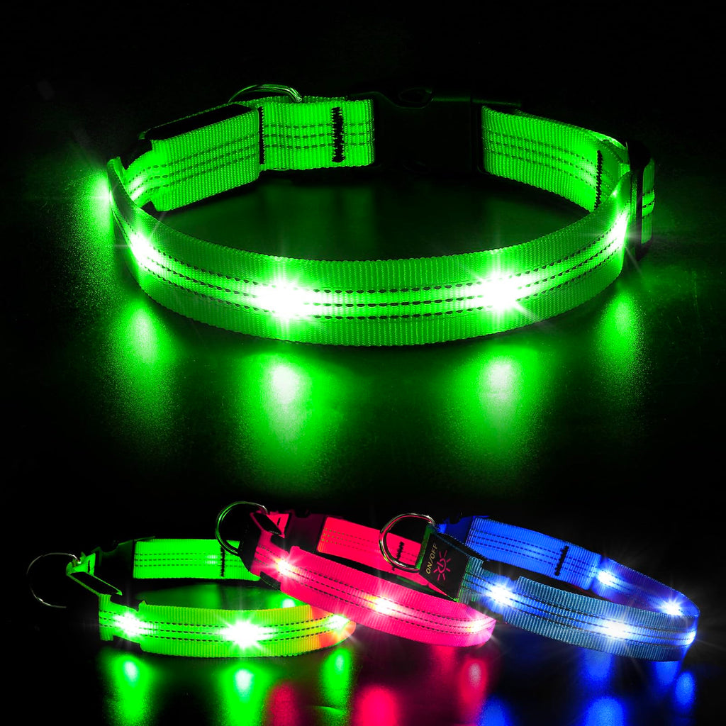 BSEEN LED Light Up Dog Collar - Rechargeable Glowing Safety Collar for Night Walks