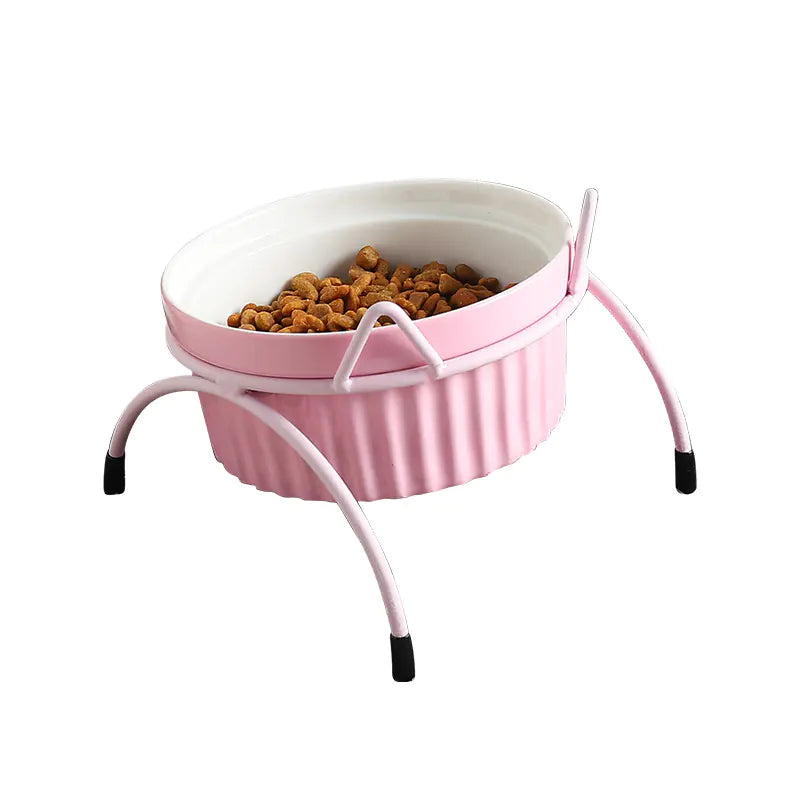 Ceramic Cat Bowl with Iron Stand for Pet Feeding