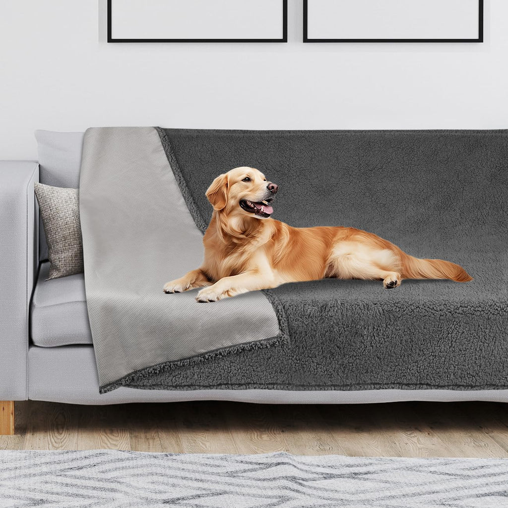 Onarway Waterproof Dog Blanket for Couch: Washable Pet Bed Blanket Sofa Cover Protector for Dogs Cats - Anti-Slip Sherpa Fleece Throw Puppy Blanket for Bed Furniture Car Chair Floor - 47x60” Grey