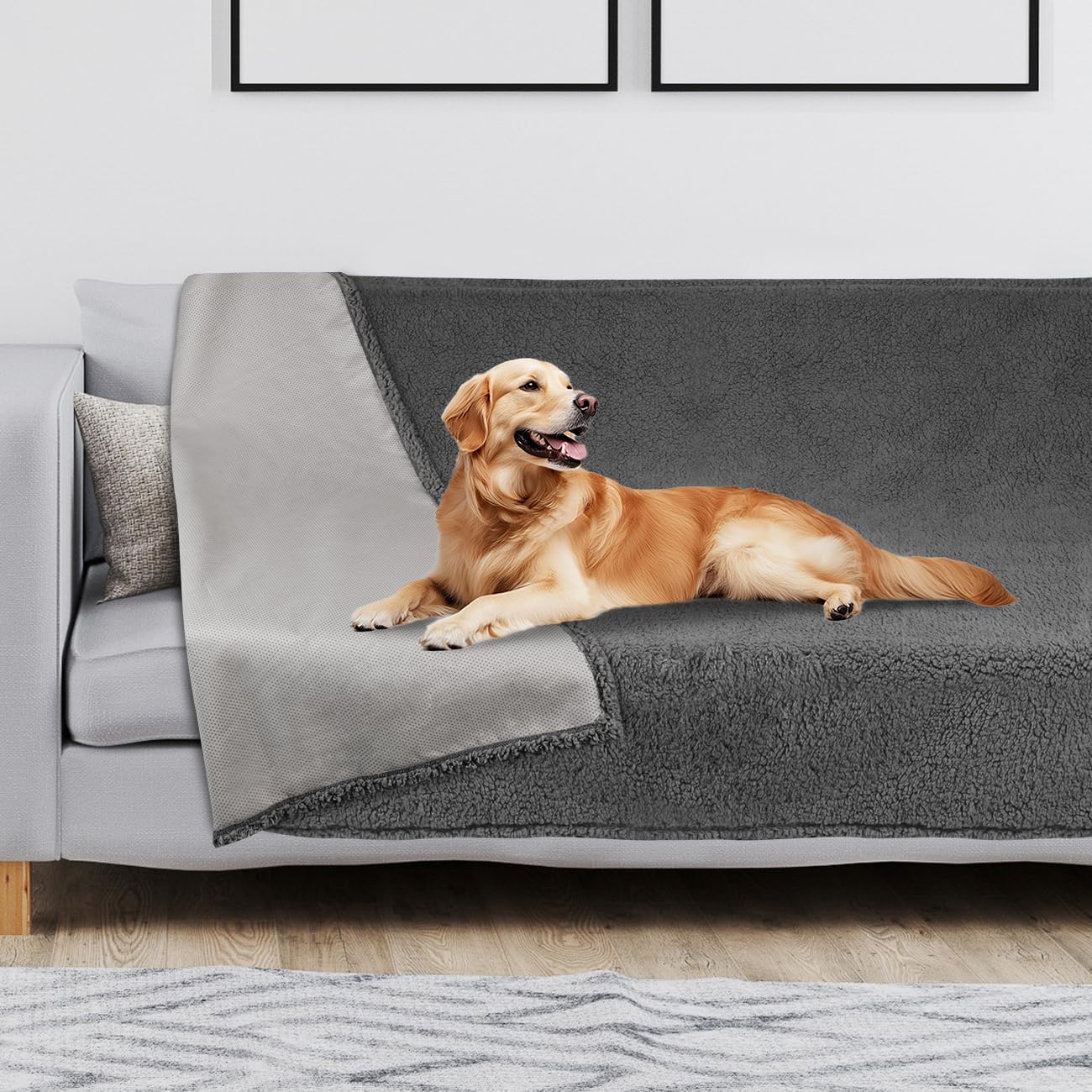 Onarway Waterproof Dog Blanket for Couch: Washable Pet Bed Blanket Sofa Cover Protector for Dogs Cats - Anti-Slip Sherpa Fleece Throw Puppy Blanket for Bed Furniture Car Chair Floor - 47x60” Grey