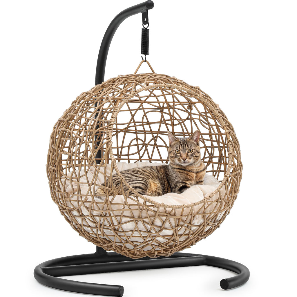 YITAHOME Cat Swing Bed with Stand & Cushion Cat Egg Chair with Rattan Wicker Appearance Indoor Hanging Swinging Cat Bed for Cats Small Dogs and Small Animals Orange