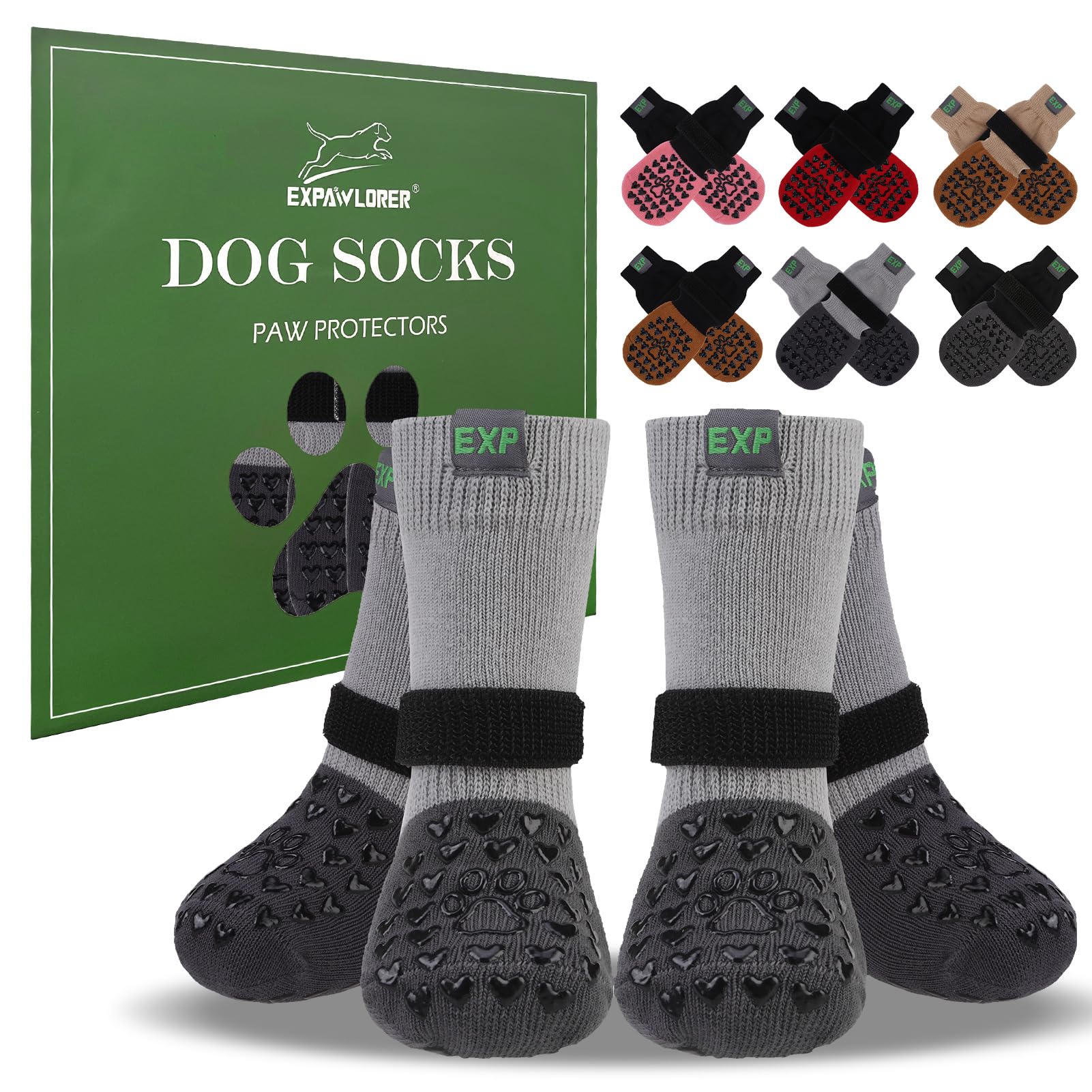 EXPAWLORER Anti Slip Dog Socks to Prevent Licking Paws - Dog Boots & Paw Protectors for Winter Dog Booties for Hardwood Floors Dog Shoes for Cold/Hot Pavement Small Medium Large Senior Dogs