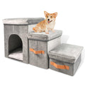 DAYARD Dog Stairs with Storage Foldable Dog Steps for Sofa High Beds Portable Pet Storage Stepper for Small Pets Dogs Cats 3 Steps Grey