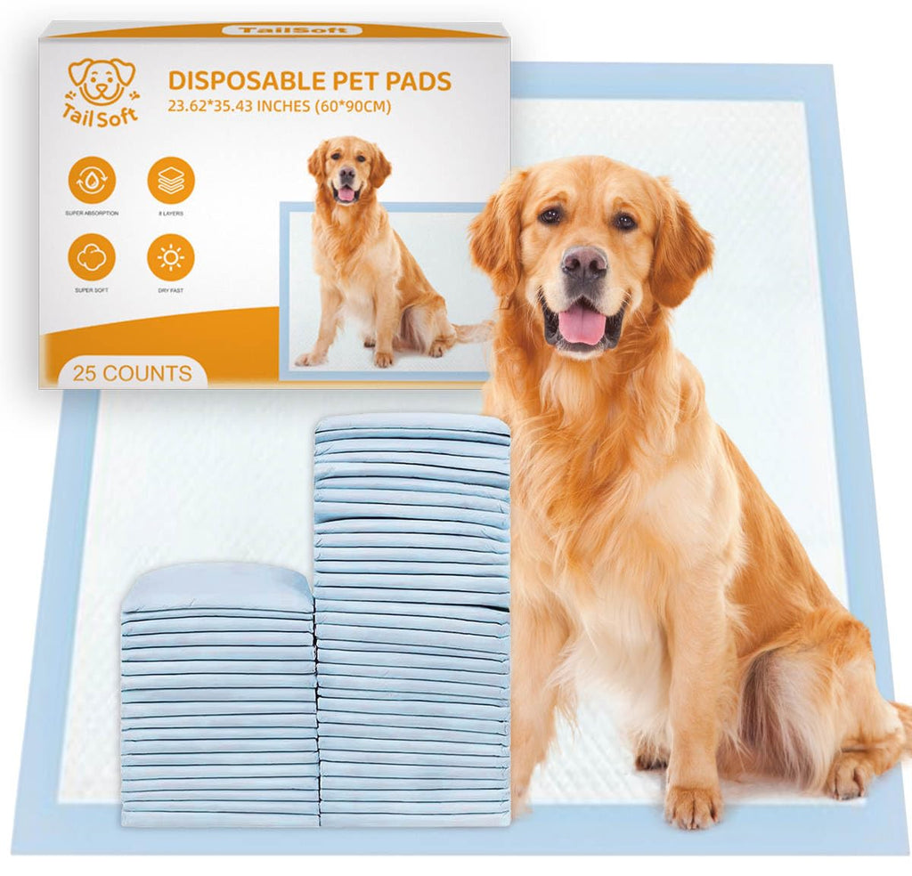 TailSoft Extra Large Puppy Pee Pads - 8-Layer Leak-Proof Super Absorbent Odor Control Quick-Dry 24x36 Inch 25 Count - Premium Dog Training Pads TSPTP001