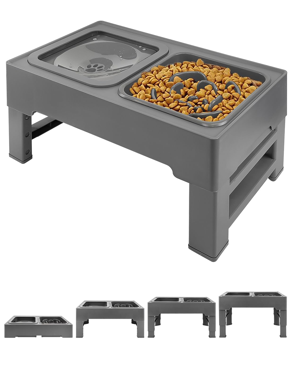 Petaby Elevated Slow Feeder Dog Bowls 4 Heights Raised Dog Bowls with Slow Feeder Dog Bowl & No Spill Dog Water Bowl Dog Bowls Stand for Large Medium Small Dogs