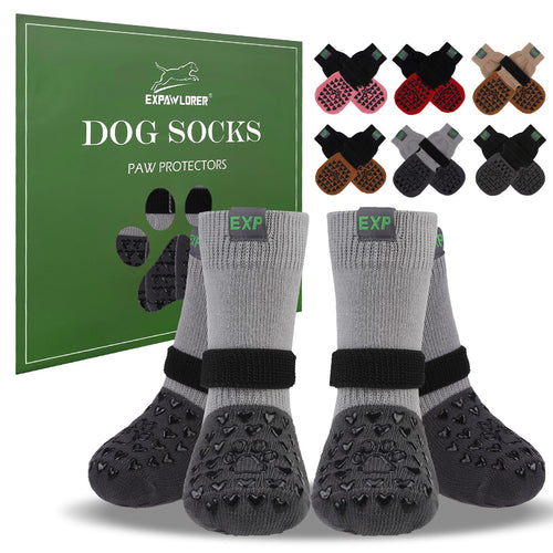 EXPAWLORER Anti Slip Dog Socks to Prevent Licking Paws - Dog Boots & Paw Protectors for Winter Dog Booties for Hardwood Floors Dog Shoes for Cold/Hot Pavement Small Medium Large Senior Dogs
