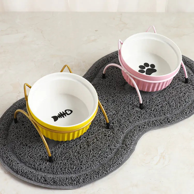 Ceramic Cat Bowl with Iron Stand for Pet Feeding