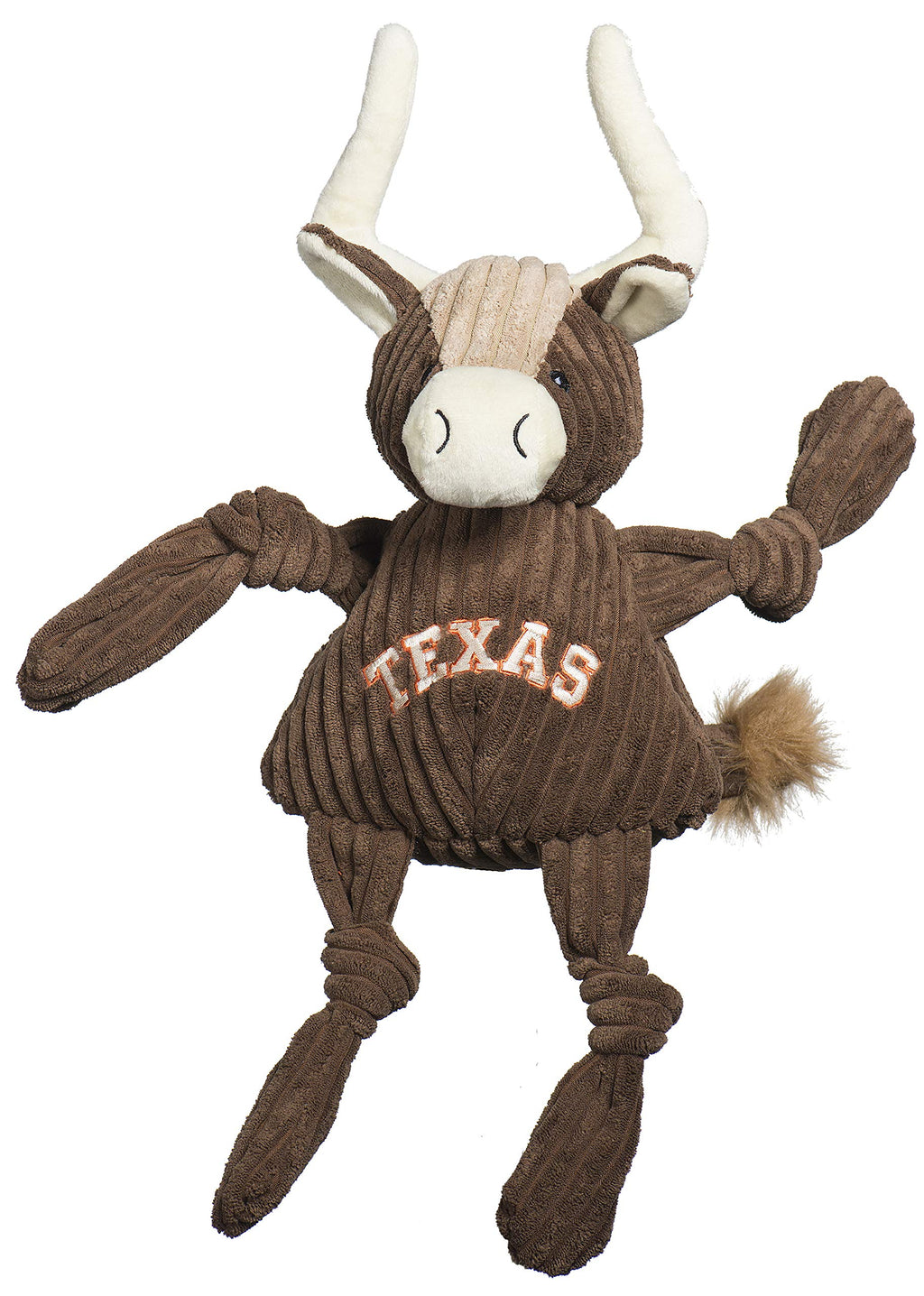 HuggleHounds Knottie Plush Dog Toy - Dog Stuffed Animal Toy Puppy Toys Squeaky Dog Toy for Small Medium & Large Dogs Durable Plush to Keep Them Busy Officially Licensed - Texas Longhorn Large