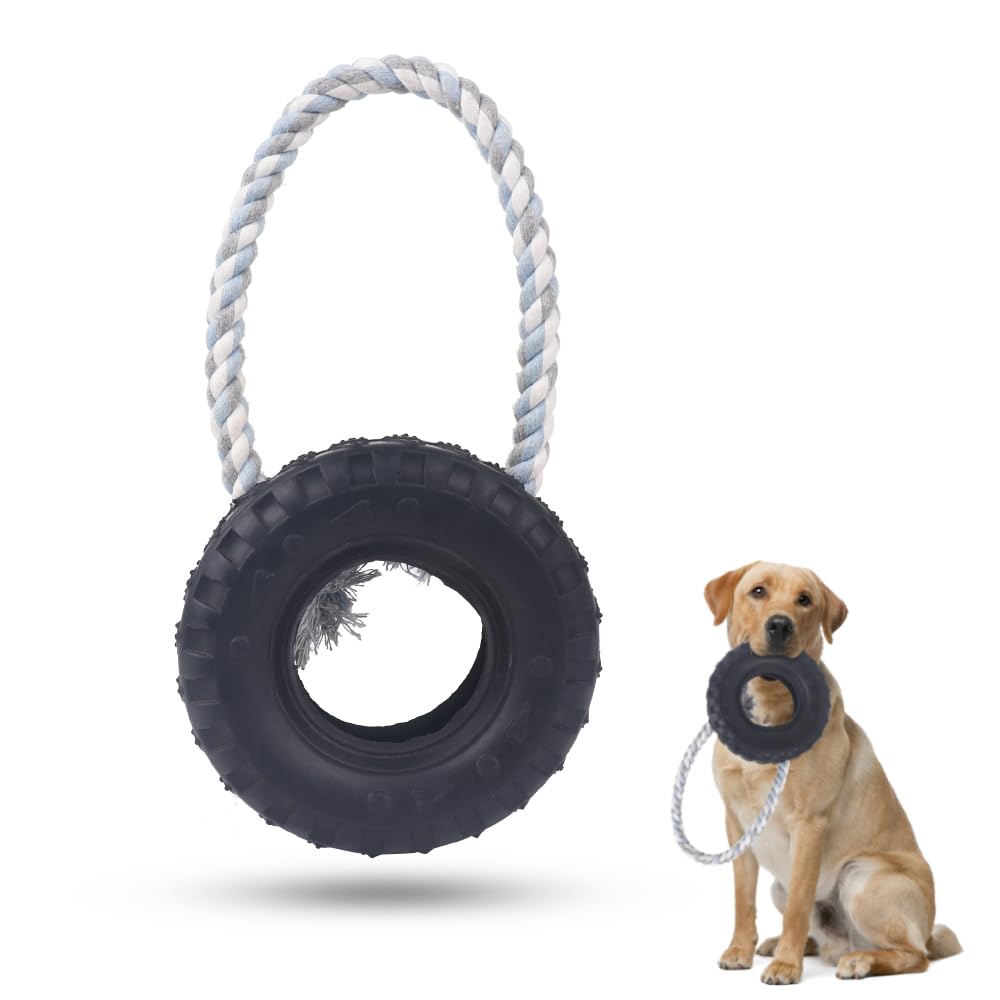 COMFPET Tough Chew Toys for Dogs Indestructible Dog Toys for Aggressive Chewers Rubber Tire Toy for Training and Cleaning Teeth Heavy Duty Dog Dental Chews Toy