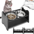 Wood Raised Cat Bowl 15° Tilted Elevated Dog Bowls Adjustable Dog Bowl Stand 2 Stainless Steel Bowl with Stand for Kitty Cats Puppy Food Grade Cat Food Bowls