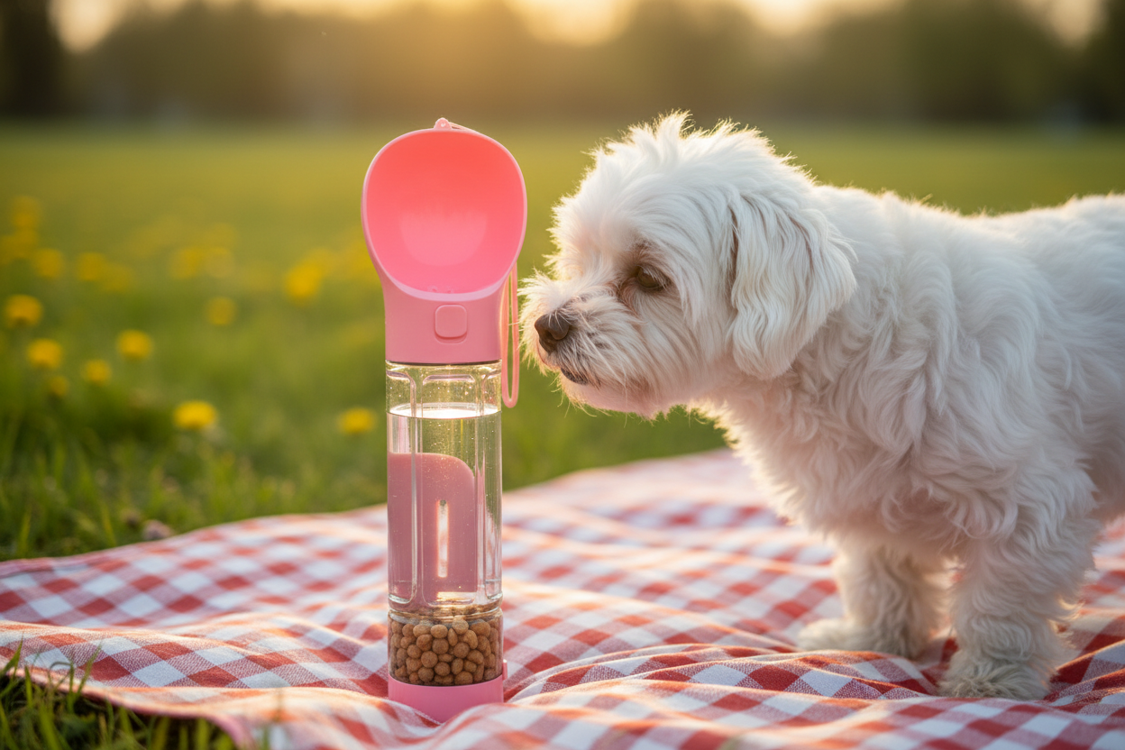 Dog Water Bottle - Pink Picnic Maltese