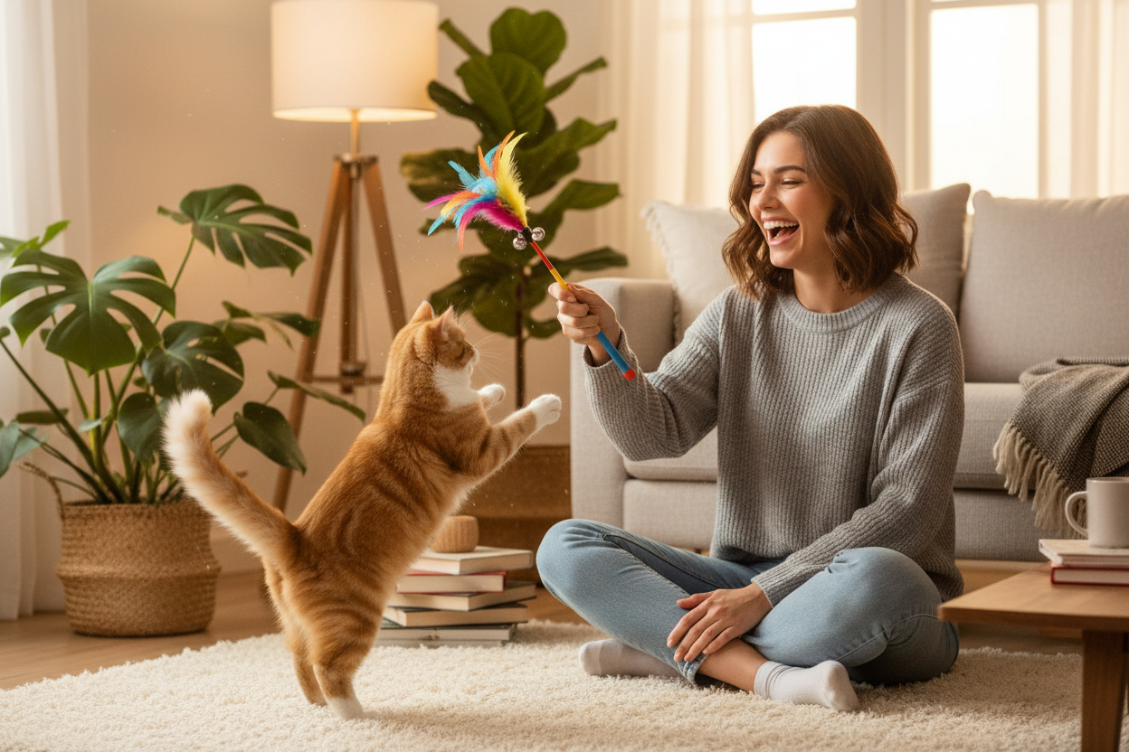 Feather Wand - Leaping Cat