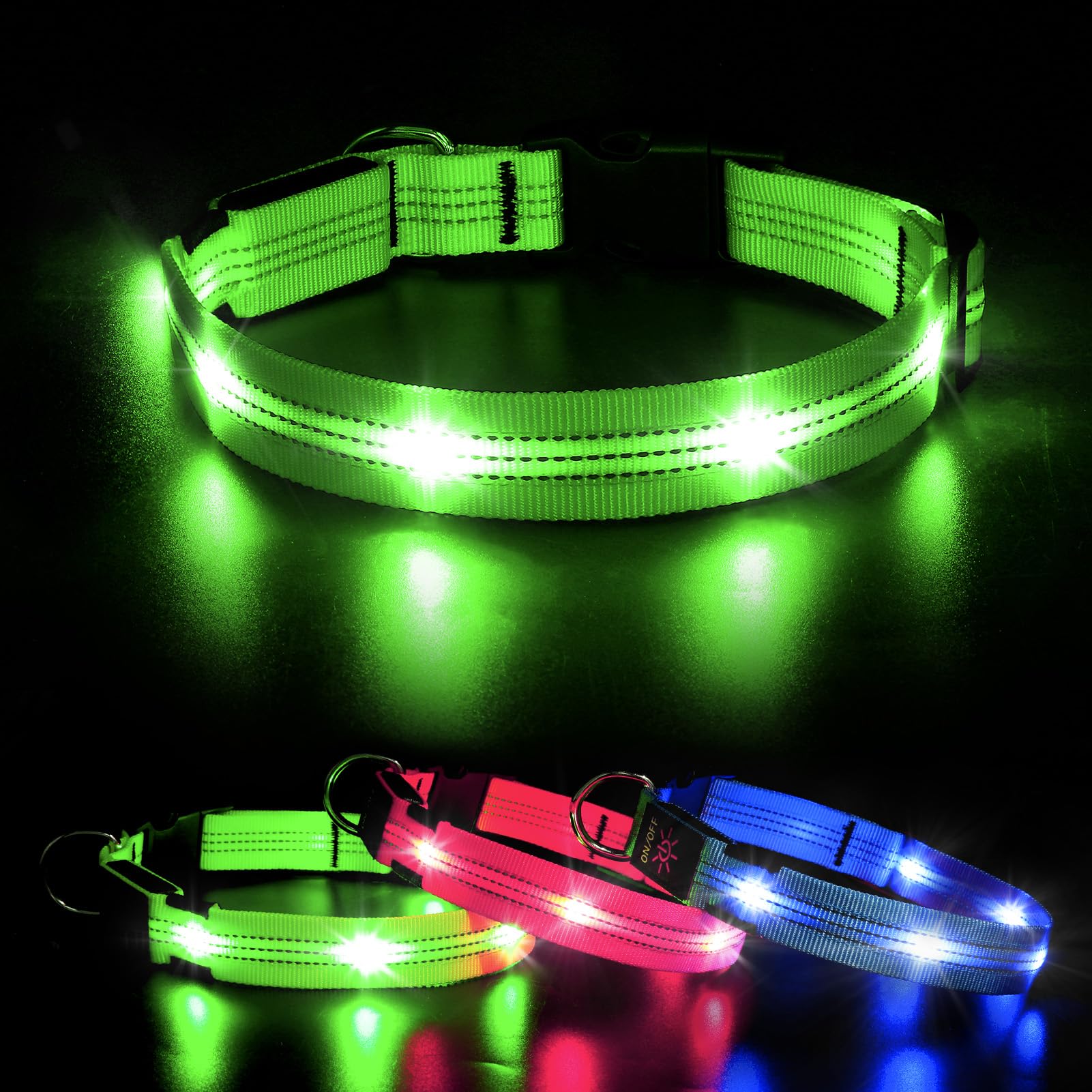 BSEEN LED Light Up Dog Collar - Rechargeable Glowing Safety Collar for Night Walks
