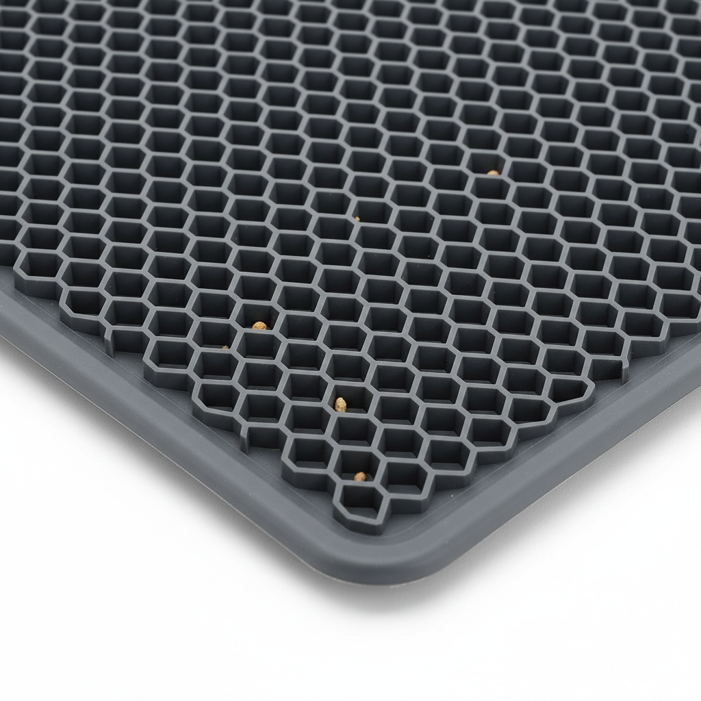Gray cat litter mat with textured surface