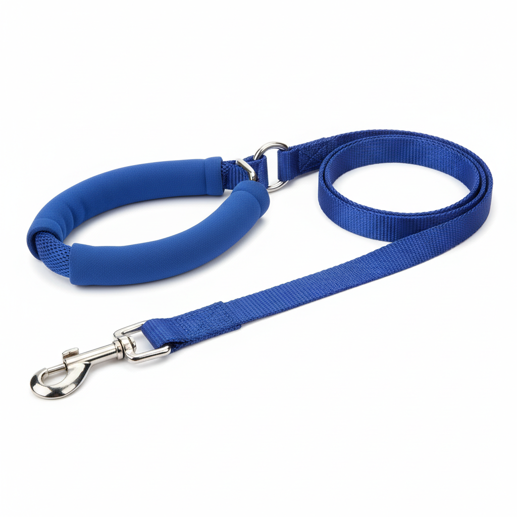 Blue dog leash with padded handle