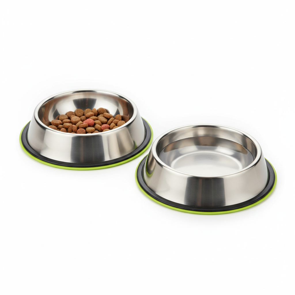 Stainless steel cat bowl set with green base