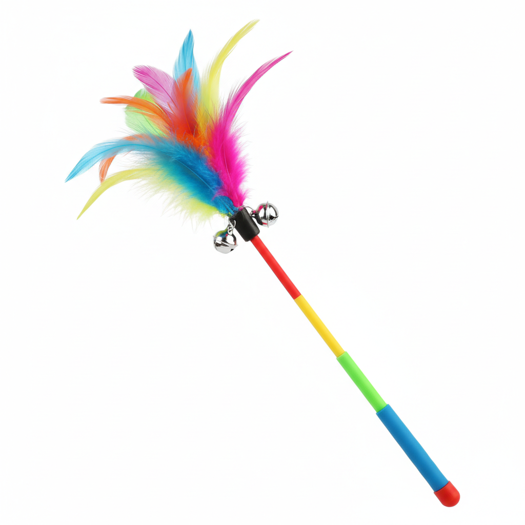 Colorful cat feather wand toy with bell