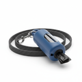 Blue waste bag dispenser with leash clip