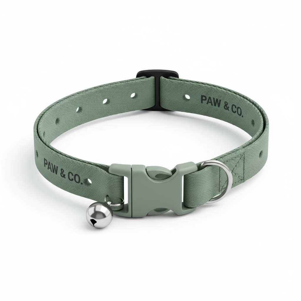 Green cat collar with safety buckle and bell
