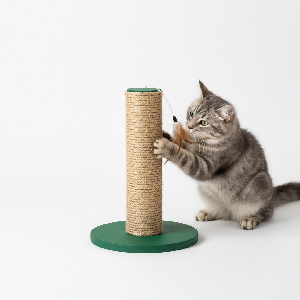 Natural sisal cat scratching post with green base