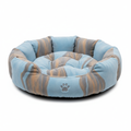 Plush dog bed in blue and gray