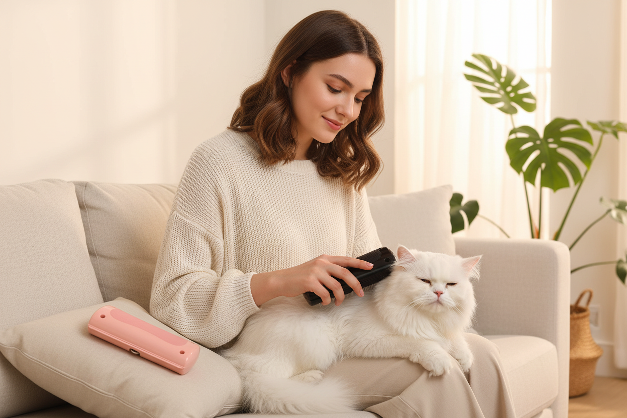 Pet Grooming Comb - Black & Pink Lifestyle