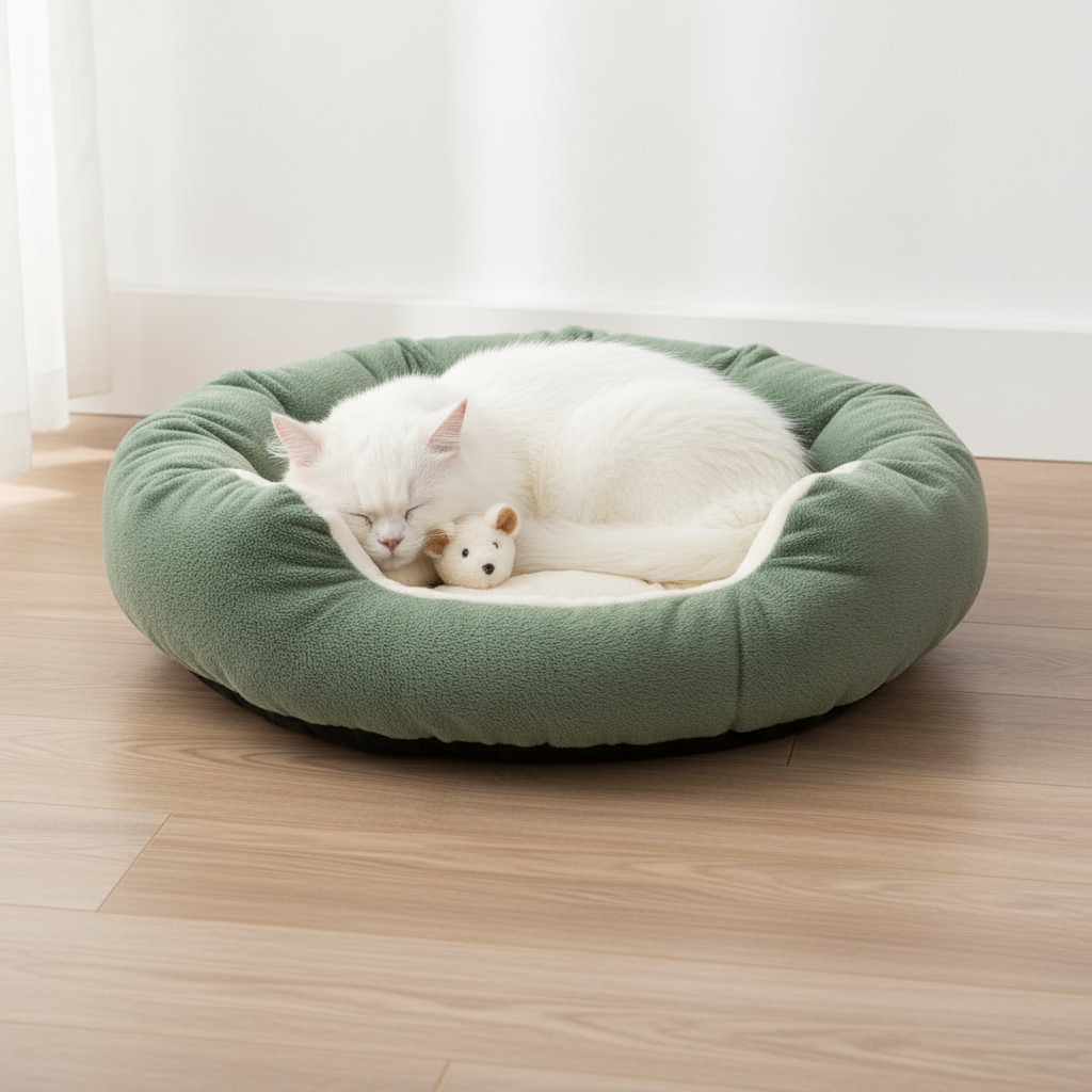 Plush Cat Bed - White Cat Lifestyle