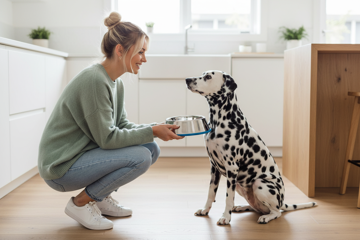 Stainless Steel Bowl - Blonde Woman Dalmatian