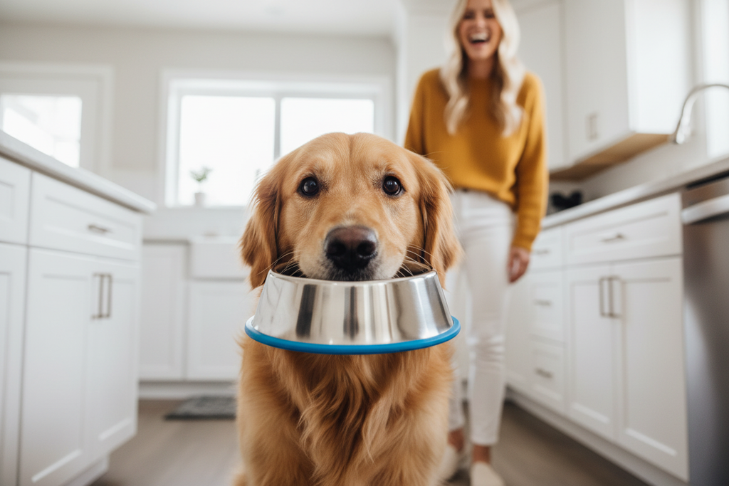 Stainless Steel Bowl - Golden Retriever Holding Bowl