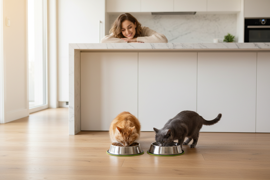 Stainless Steel Cat Bowl Set - Kitchen Floor