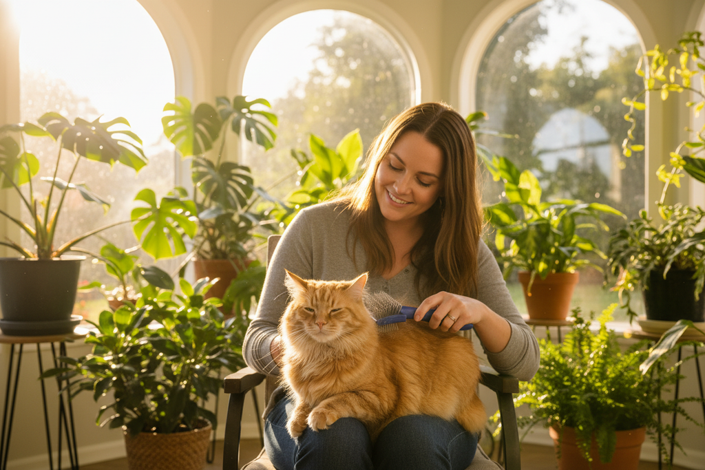 Sunroom Ginger Cat Grooming